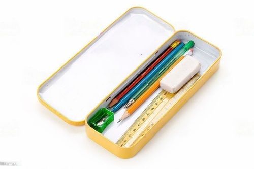 Break Resistant Rectangular Easy Press Plain Metal Pencil Box For School