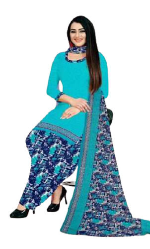 Ladies Plain Cotton 3/4th Sleeve Round Neck Party Wear Salwar Suit With Dupatta 