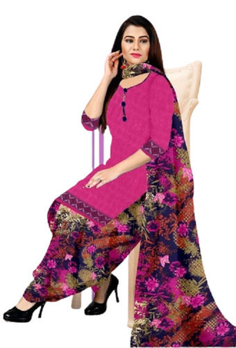 Ladies Printed Cotton Silk 3/4th Sleeve Round Neck Party Wear Designer Suit