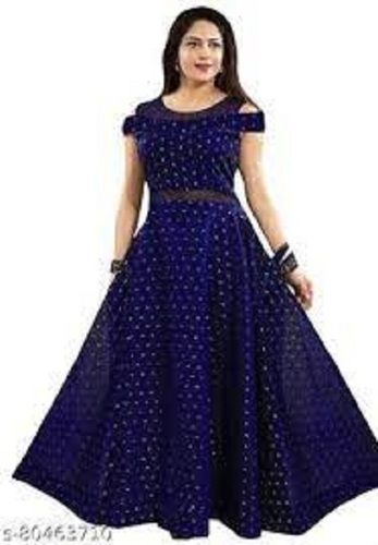 Party Wear Regular Fit Half Sleeves Round Neck Printed Readymade One Piece Long Gown for Ladies