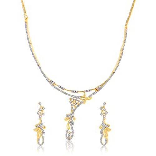 White-Purple Party Wear Gold Plated Artificial Necklace With Earrings For Women 