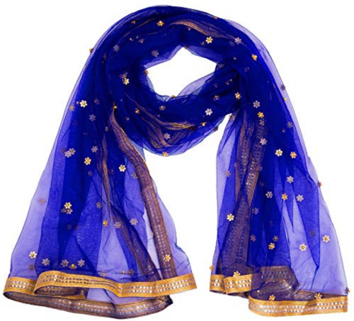 Handmade Women's Net Dupatta With Golden Border – Embroidered Party Wear Shawl Scarf