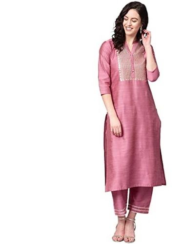 Women Pink Yoke Designer Kurta With Trousers