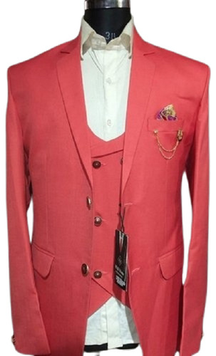 Mens Plain Cotton Long Sleeve Notched Lapel Three Piece Wedding Suit