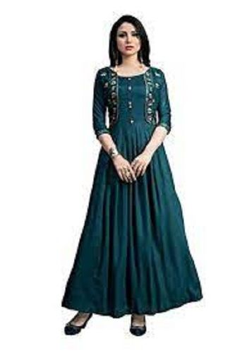 Ladies Fashionable Party Wear Blue Silk Gown 