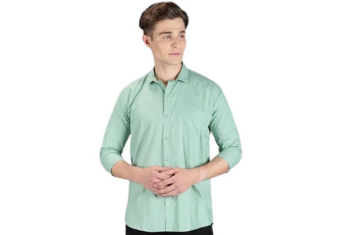 Light Green Men Regulars Fit Breathable 3/4Th Sleeve Plain Casual Soft Cotton Shirt 