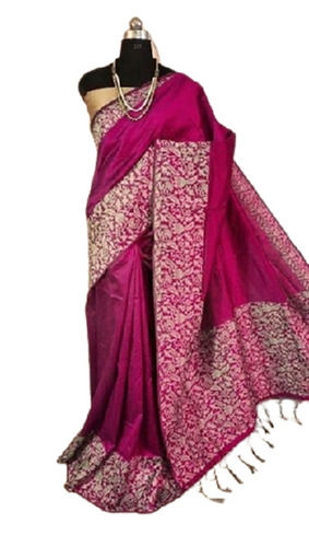 Pink Ladies Festive Wear Zari Woven Jacquard Silk Saree With Unstitched Blouse 