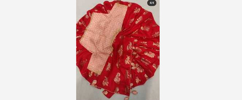 6.5 मीटर लंबाई और अनस्टिच्ड ब्लाउज पीस के साथ अजरख प्रिंटेड लेडीज़ साड़ी