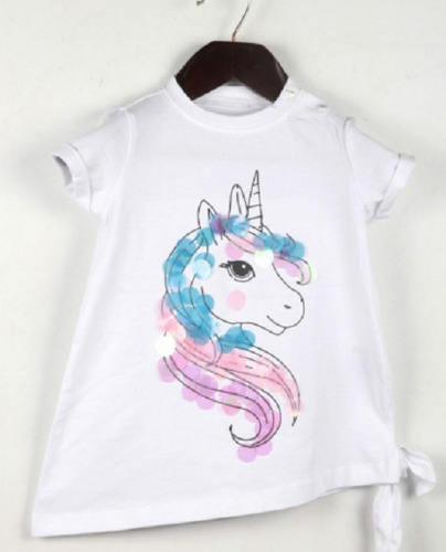 लड़कियों की उत्तम दर्जे की और सांस लेने योग्य गोल गर्दन शॉर्ट स्लीव्स कॉटन टी-शर्ट आयु समूह: 5-10