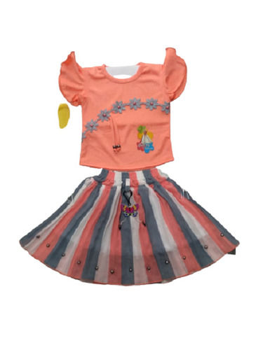 Soft Fabric Short Sleeves Top And Skirt Set For Kids Decoration Material: Beads