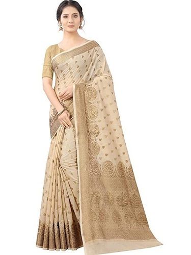 Summer Party Wear Zari Work Plain Pattern Golden Art Silk Banarasi Style Saree