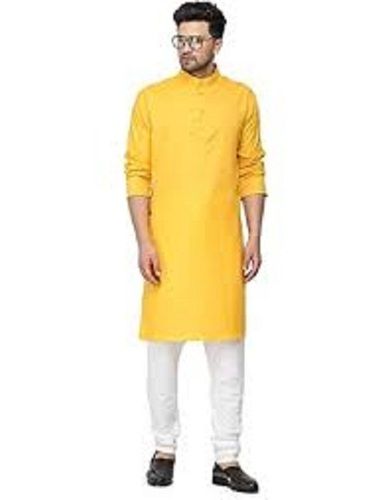 Yellow Cotton Mens Kurta