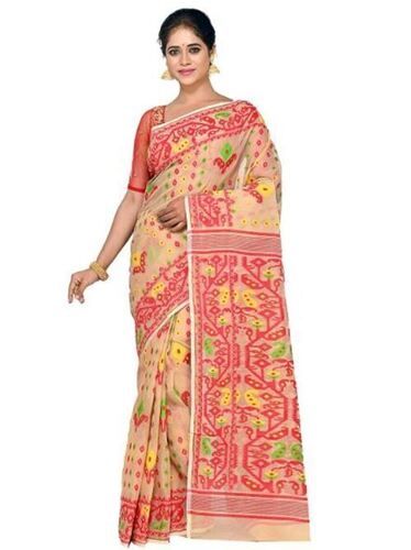 Multicolour 6.5 Meter Long Summer And Casual Wear Soft Printed Cotton Handloom Jamdani Saree