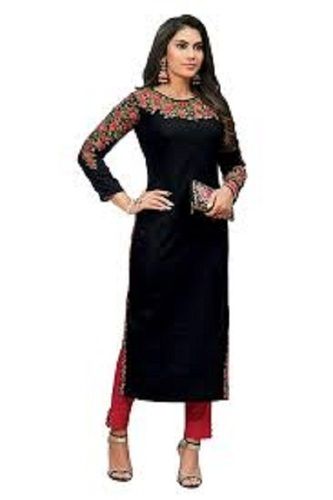 Multicolor Embroidery Pattern 3/4 Sleeve Cotton Silk Blended Designer Kurtis For Ethnic Wear