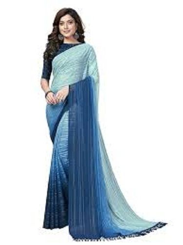 Blue Indian Style Breathable Casual Wear Border Fancy Soft Silk Saree