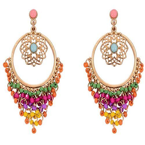 Anniversary Women Comfortable Silver And Multicolor Metal Round Artificial Earrings 