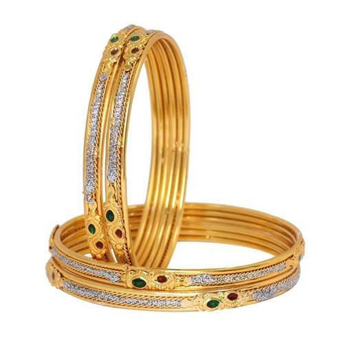 Fashion Women Elegant Appearance Skinny Fit Metal Artificial Round Golden Bangles