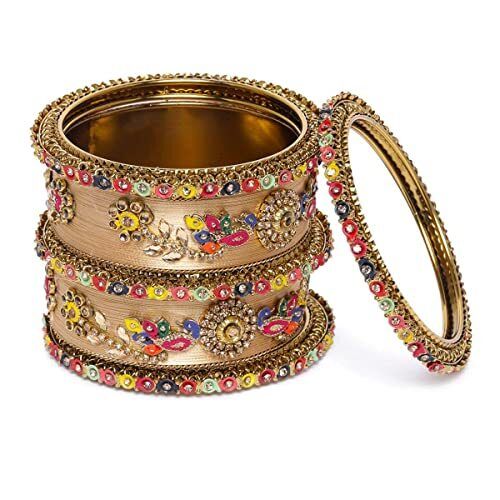 Passenger Elevators Women Gold Plating Party Wear Multicolor Artificial Round Brass Bangles