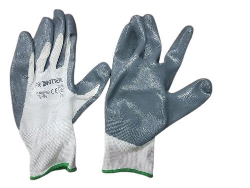 Reusable And Comfortable White Grey Full Fingered Nitrile Coated Hand Gloves