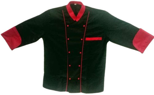 Trendy Buttons Polyester Black Coat, Perfect Choice For Professional Chefs Collar Type: Round Collar