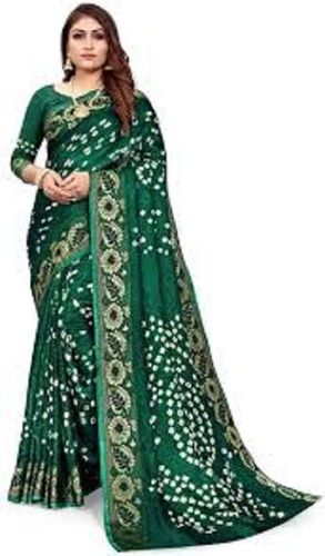Ladies Bandhani Green Silk Saree
