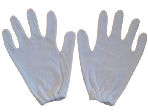 White Plain Cotton Fabric Hosiery Full Fingered Hand Gloves For Industrial Purpose