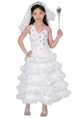 Polyester Lovely Modern White Sleeveless Kids Fairy Gown For Special Occasion Age Group: 5-7