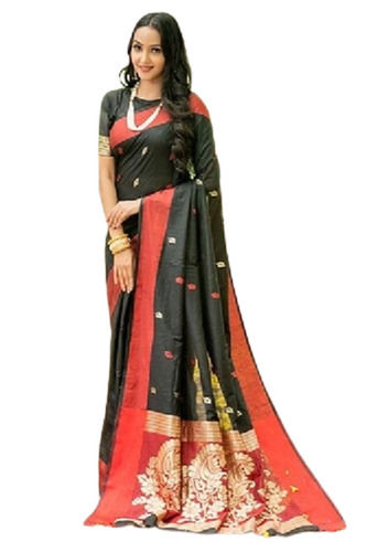 Soft And Shiny Hypoallergenic Breathable Embroidered Cotton Saree For Ladies