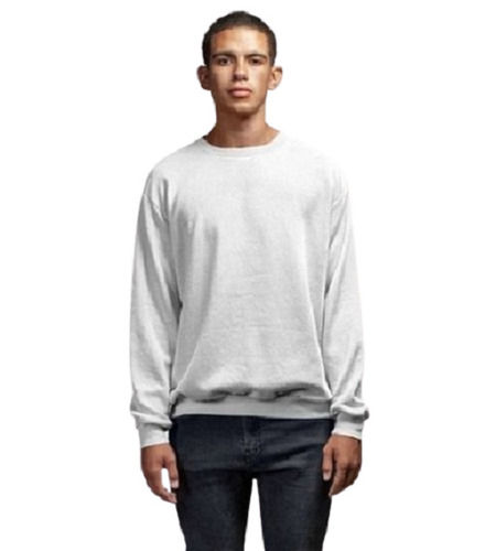 White Cotton Adult Soft And Cozy Casual Plain Long Sleeves Crewneck Sweatshirts 