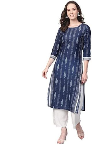 Blue Printed Cotton Kurtis For Daily Wear