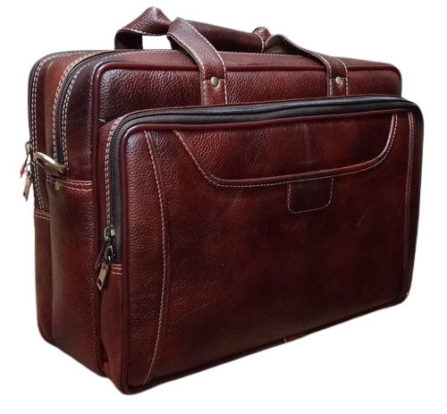 Long Lasting And Durable Unisex Brown Office Leather Bags With Zipper Closure