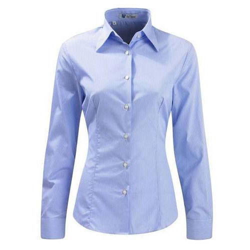 Ladies Skin Friendly Long Sleeves Slim Fit Formal Wear Blue Cotton Shirt