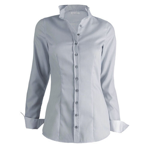 Women Comfortable And Full Sleeves Formal Wear Plain Gray Cotton Shirt 