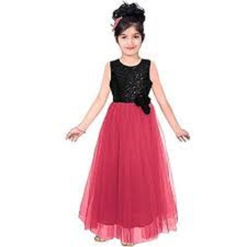 Cotton Sleeveless Frock - 40 Inch Length, Black and Pink Color Scheme | Modern Style, Breathable Fabric, Washable, Perfect for Traditional Occasions