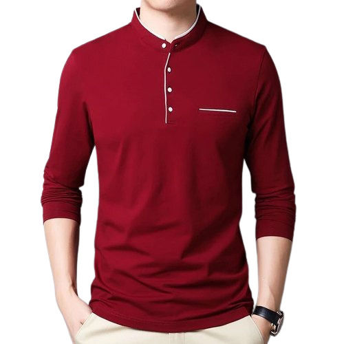 Plain Pattern Long Sleeves Style Polo Collar Cotton T Shirt Age Group ...