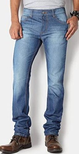 Fine Finish Regular Fit Embroidered Denim Blue Jeans For Men's