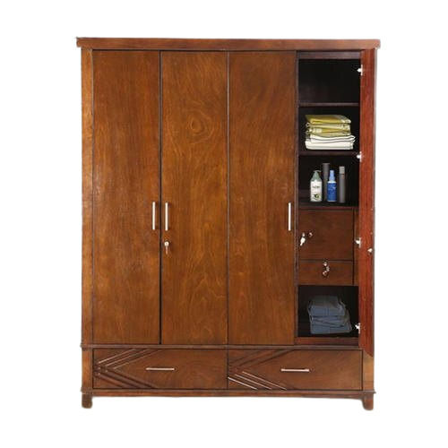 Machine Made Eco-Friendly Easy To Clean Four Door Rectangle Wooden Almirah Wardrobe