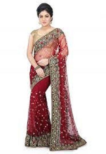 Stainless Steel Multi Color Heavy Embroidery Stone Work Net Designer Saree For Party Wear