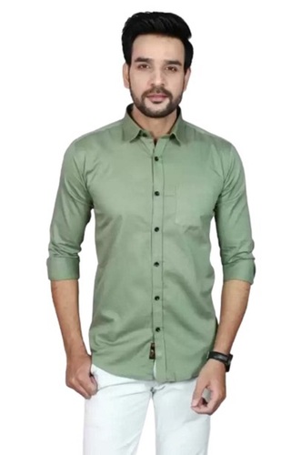 Mens Cotton Shirt - Regular Fit, Full Sleeves in Green | Breathable, Quick Dry, Machine Washable