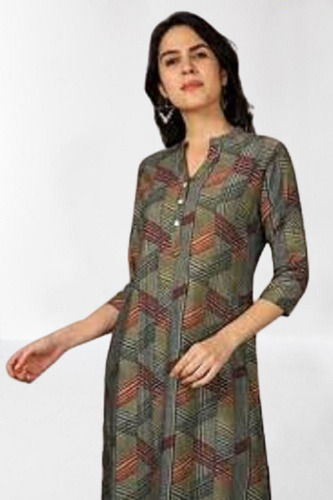 Quick Dry Ladies Fancy 3/4 Sleeve Multicolor Designer And Causal Wear Cotton Kurti