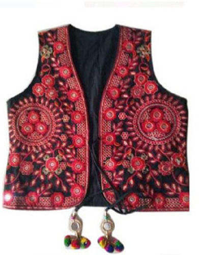 Paper Regular Fit Sleeveless Cotton Rajasthani Art Mirror Work Embroidered Jackets