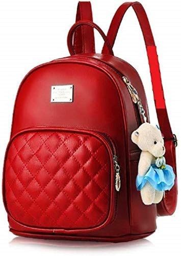 Red Adjustable Padded Shoulder Straps Modern Leather School Bags