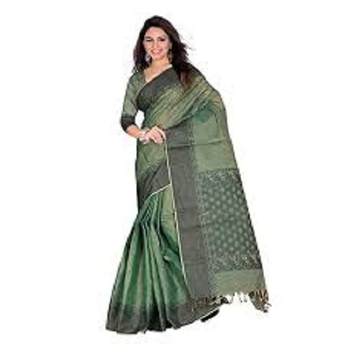 South Cotton Silk Saree - Green & Grey, Breathable Fabric with Hypoallergenic and Stylish Printed Design for Ethnic Wear