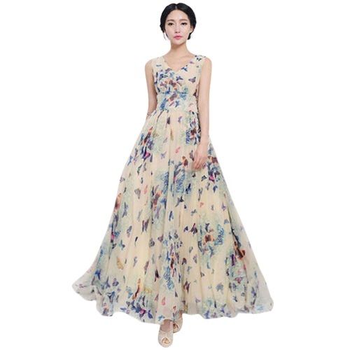 Comfortable Skin Friendly Floral Breathable Sleeveless V Neck Ladies Printed Gown Decoration Material: Paint