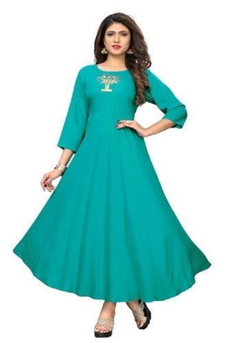 Sky Blue Causal Wear Plain Frock Suits For Women