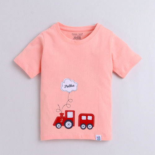 Blue Uni Color Round Neck Short Sleeves Cotton Printed Casual T-Shirt For Kids