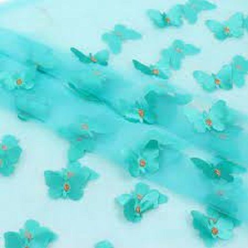 Sky Blue Embroided Plain Fancy Butter Fly Design Net Fabric