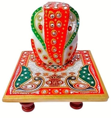 8x8x8 Cm Handicraft Paint Coated Marble Ganesha Chowki Statue