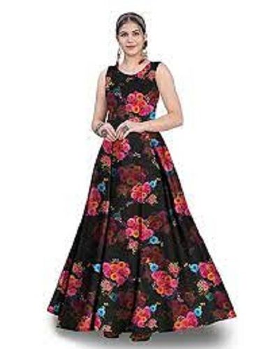 Ladies Stylish Stunning Look Fancy Navy Blue Printed Gown