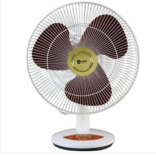 Shock Resistance Highly Efficient High Speed Three Blade White And Brown Table Fan